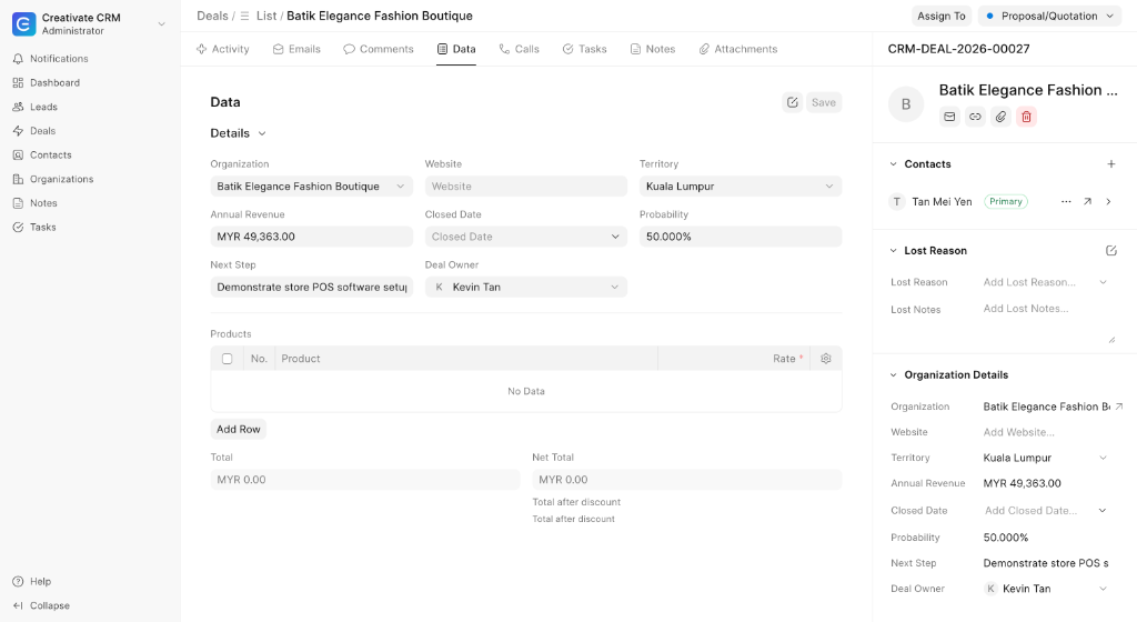 Creativate CRM Opportunity Detail