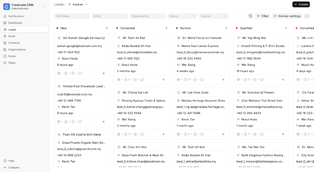 Creativate CRM Visual Kanban Board